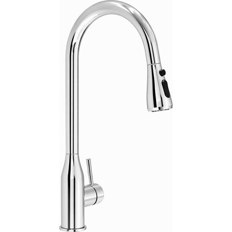 Robinet de Cuisine avec Douchette Extractible, Mitigeur Évier Monocommande en Acier Inoxydable, Bec Haut, Installation 1 ou 3 Trous (1/5)