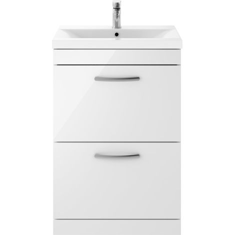 Nuie Athena Gloss White 600mm 2 Drawer Vanity Unit and Thin Edge Ceramic Basin - ATH034D (1/5)