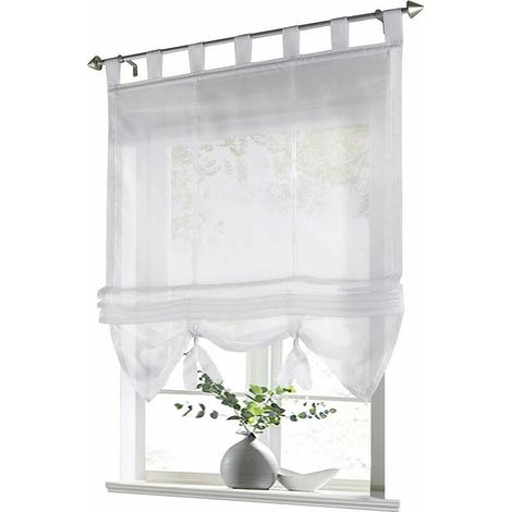 Persianas romanas con trabillas para cocina, modernas cortinas de gasa blanca, ancho x alto 120 x 155 cm, 1 unidad