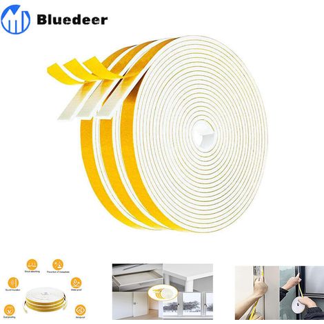 Joint adhésif pour porte et fenêtre – Mousse de caoutchouc haute densité – 3 rouleaux de 6m x 9mm – Isolation phonique et thermique – (1/5)