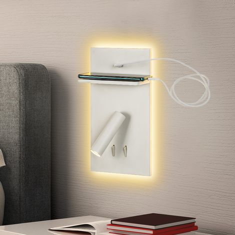 Lampe de Lecture Murale rotative à 350 °, Lampe de Chevet LED avec Port de Charge USB, Chambre, escaliers, hôtels, intér--blanc,3000K (1/2)