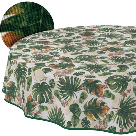 Nappe enduite Jungle avec Ourlet Ronde Ø 140 cm Anti-Taches (1/5)