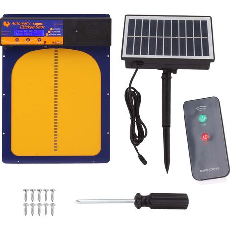 SUNXURY Solar-Hühnerstalltür, automatische Hühnerstalltür, IP45 wasserdicht, Lichtsensor-Fernbedienung, Aluminium, für den Heimbauernhof, Blue Jewel