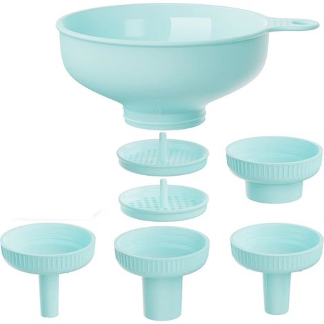 Ensemble d'entonnoirs à conserve, becs verseurs à large ouverture de 4 tailles + 2 passoires - Plastique de qualité alimentaire pour bouteilles et sacs, outil de remplissage de cuisine polyvalent (-Aq (1/5)