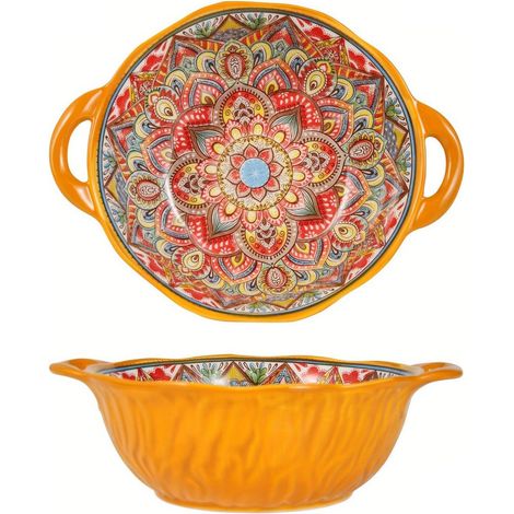 Bol à salade en céramique, grande soupière, colorée, grande tasse à céréales avec poignées, Ø 20 cm, soupières avec anses, coupes à dessert, coupe à fruits (1/5)