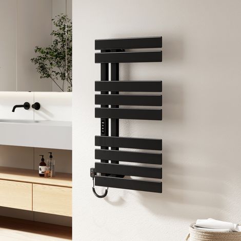 EMKE Elektrischer Handtuchheizkörper 100 x 50 cm 320 W Schwarz mit LED-Display, App & Sprachsteuerung, Öffnung rechts Badheizkörper Handtuchtrockner (1/5)