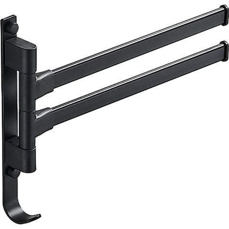 Schwenkbarer Handtuchhalter mit Haken, 180° schwenkbare Wandhalterung, Handtuchhalter aus Aluminium, schwarz (2 Arme) (1/5)