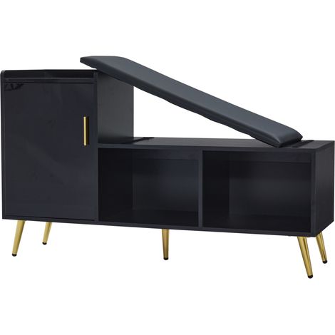 Scarpiera con panca da ingresso nera lucida con seduta imbottita e vano contenitore 120x35x71,5 cm (1/5)