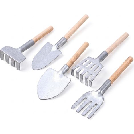 Mini pelle râteau de 7,6 cm, accessoires de jardin, 5 pièces d'outils de jardinage miniatures, outil de plantation à la main en fer pour présentoirs miniatures, décoration zen de table (1/4)