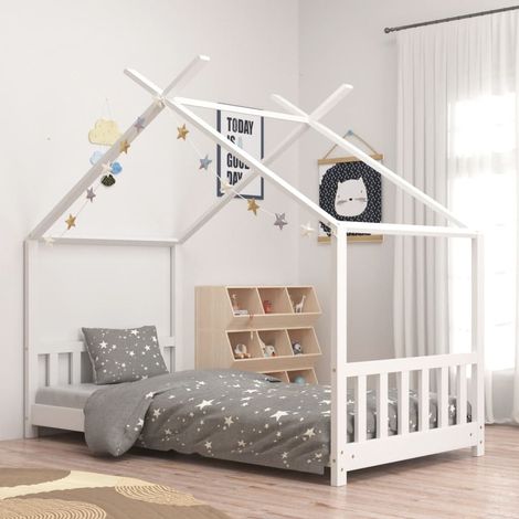 Lit cabane-80 x 160 cm, Cadre de lit d'enfant Blanc Bois de pin massif PDKEI29446 (1/5)