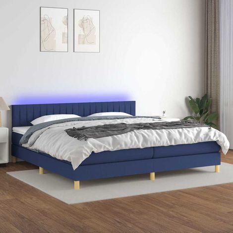 Cama box spring con colchón y LED tela azul 200x200 cm (1/5)