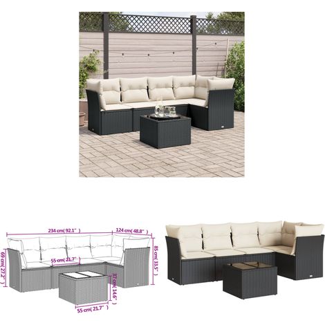 6-tlg. Garten-Sofagarnitur mit Kissen Schwarz Poly Rattan - Gartensortiment - Outdoor Möbel - Lounge Set - Gartenlounge - Rattan Gartenmöbel - Home & Living (1/3)