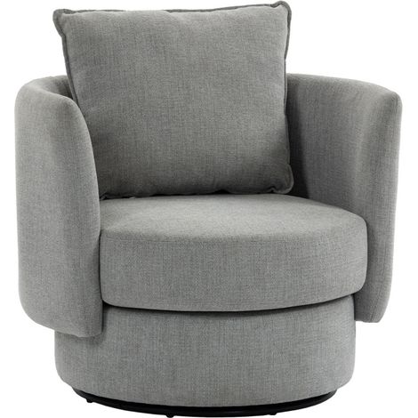 360° drehbarer Sessel aus hellgrauem Polyester mit Kissen (1/4)