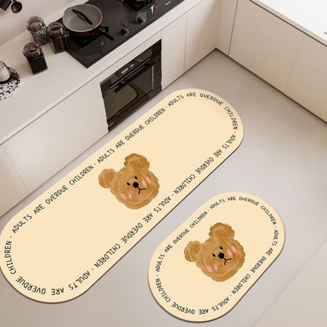 LAN Pansement individuel en terre de diatomées en forme d'ours [absorbant, antidérapant, séchage rapide] 4020 cm Tapis de sol ménager en terre de diatomées résistante à l'usure, orné d'un joli motif d (1/5)