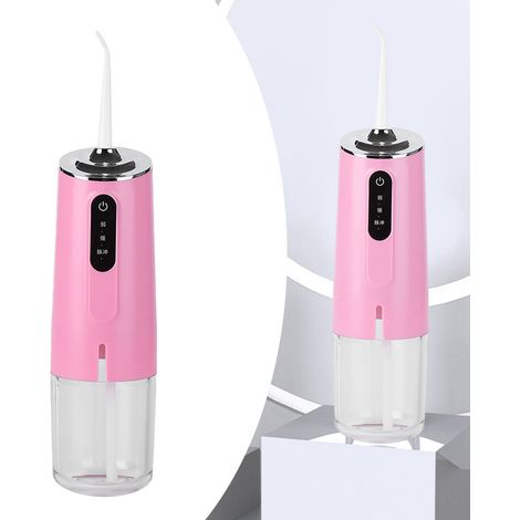 Hydropulseur buccal portable 3 modes, rechargeable par USB, 240 ml, 4 embouts étanches, rose (1/5)