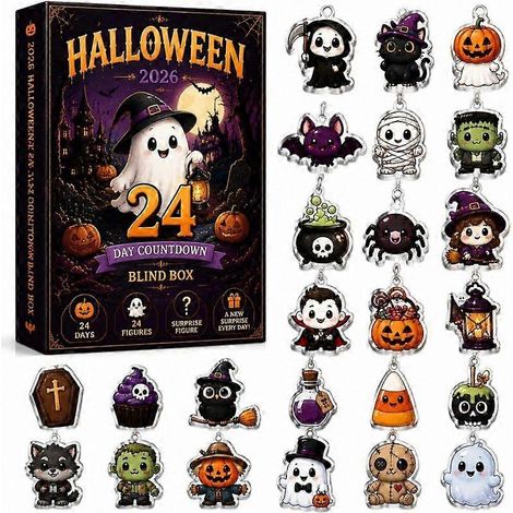 Coffret surprise compte à rebours Halloween 2026, coffret de 24 jours contenant 24 figurines surprises