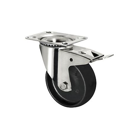 CASCOO Lenkrolle mit Totalfeststeller ø 125 mm Serie C4C4 Gleitlager Edelstahl