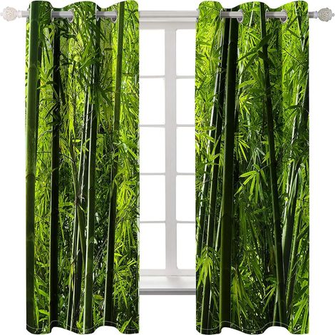 Rideaux Occultants Chambre Bambou Vert Frais 79X85 Pouce Rideau Thermique à Oeillets pour Salon Traitements De Fenêtre À Texture Douce pour Enfants Rideaux 3D-Rideaux Perforés Opaques Intérieurs-Isola (1/5)
