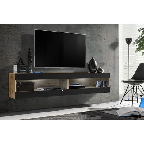 Komodee, Ensemble de Meubles Tivoli SET4,Wotan/Noir, Largeur 200cm x Hauteur 41 cm x Profondeur 35 cm, sans LED, pour Salon, Chambre à coucher