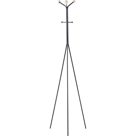 Coat Rack Black Steel Metal 176 cm Freestanding Clothes Stand Wooden Accents 6 Hooks Modern Hallway ARNOT