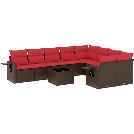 Maison Exclusive - 10-teiliges Gartensofa-Set mit Kissen, braun,