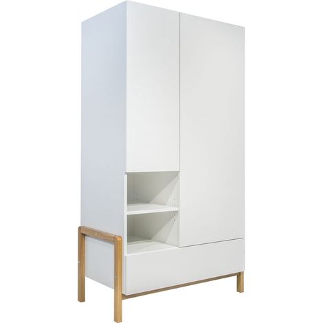 Schrank mit 1 Schublade und 2 Türen, Weiß und Holzoptik, 180cm (1/5)