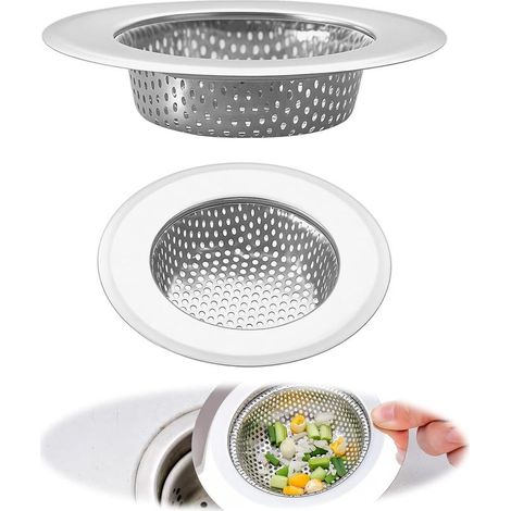 2 Pcs Filtre À Évier, Filtre À Évier En Acier Inoxydable, Passoires D'évier Pour Douche, Tamis D'évier, Pour Évier De Cuisine/Salle De Bain, Anti-Obstruction, Argent, 7.41.7cm (1/5)