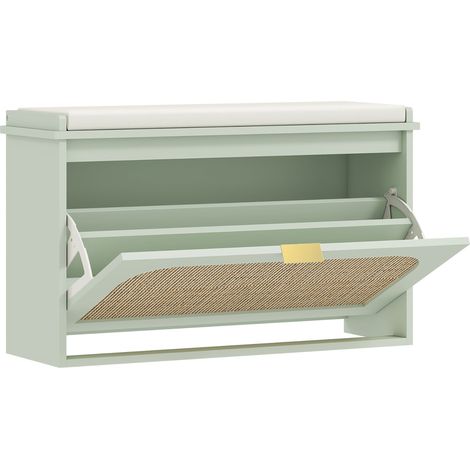 Banc à chaussures d'entrée 80 x 26 x 47,5 cm assise rembourrée rangement compact 8 paires style scandinave en MDF vert (1/5)