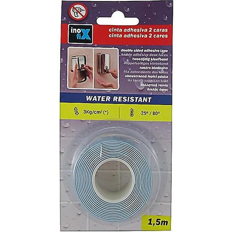CINTA ADHESIVA 2 CARAS RESISTENTE AL AGUA BLANCA 19MMX1.5MT BLISTER 1 (1/2)