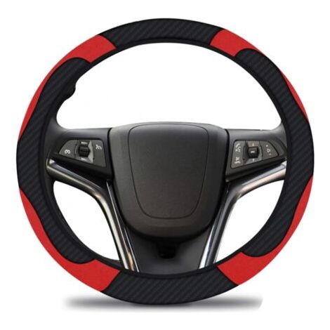Couvre Volant Voiture Cuir Microfibre, Noir Rouge, Respirant PU , Antidérapante Universelle (38cm) (1/5)