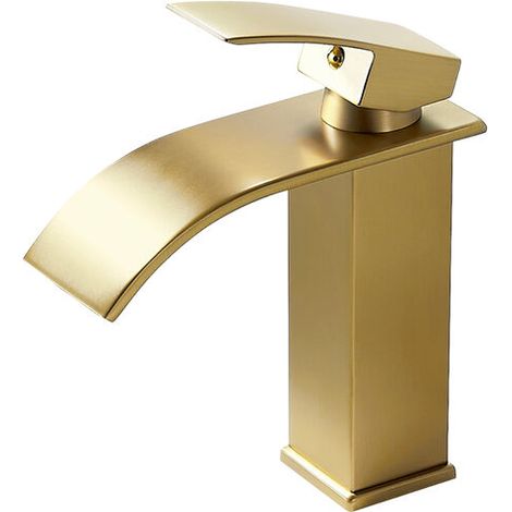 Rubinetto per lavabo da bagno dal design moderno ed elegante, miscelatore da bagno in ottone, rubinetto a cascata dorato (1/4)
