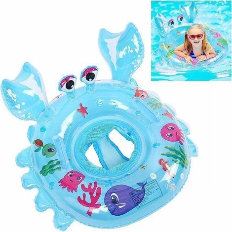 Baby-Schwimmring, aufblasbarer Baby-Delfin-Sitz in Krabbenform, Schwimmring für Kinder von 6 bis 30 Monaten, Blau, 55 cm (1/5)