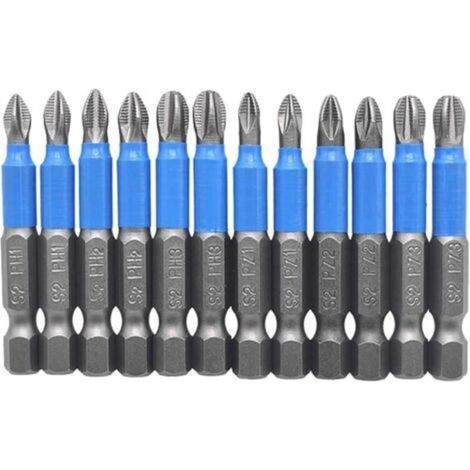 Embouts de tournevis, 1/4 pouce PZ1 PZ2 PZ3 PH1 PH2 PH2 Jeu de tournevis cruciformes magnétiques 12 pièces x 50 mm (1/4)