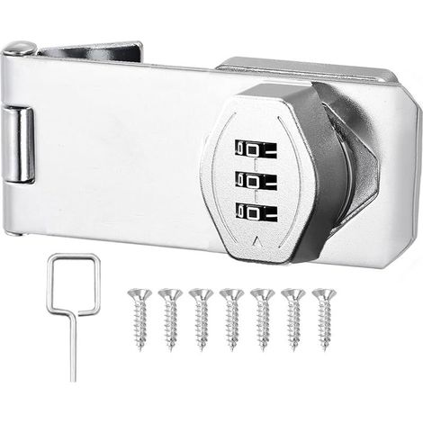 4 pouces Loquet Porte avec Serrure a Code, Verrou Porte Placard Serrure Armoire Serrure à Combinaison Verrou à Mot de Passe pour Portes, Fenêtres, Garages, Jardins, Salles de Bains Argent (1/5)