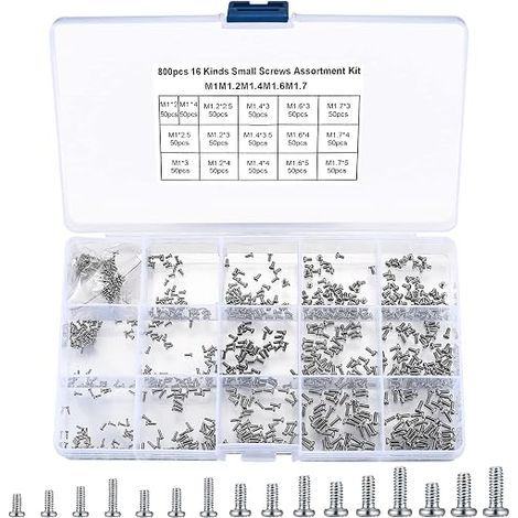 Assortment of Micro Screws, Mini Screw Set, M1 M1.2 M1.4 M1.6 M1.7 Small Self-Sufficient Screws for Repairing Glasses, Watches, Laptops (1/5)