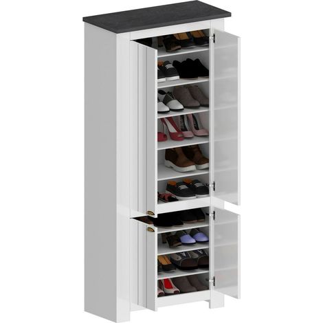 Dmora - Scarpiera Shirley, Porta scarpe salvaspazio a 4 ante, Armadio multifunzione da ingresso, 84x42h200 cm, Bianco e Ardesia