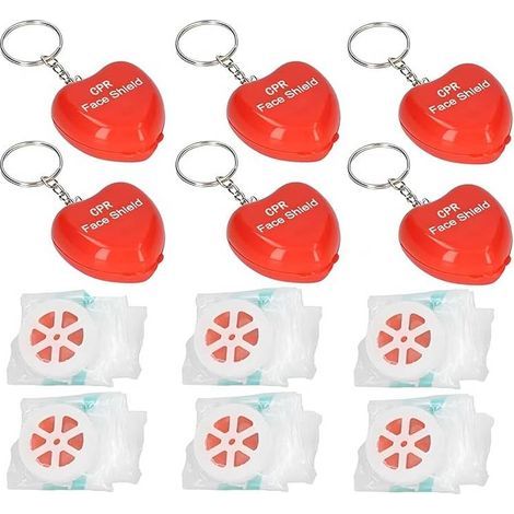 Ciel-Lot de 6 masques de premiers secours pour réanimation cardio-pulmonaire, avec valve unidirectionnelle, porte-clés de poche portable pour adultes et enfants (1/5)