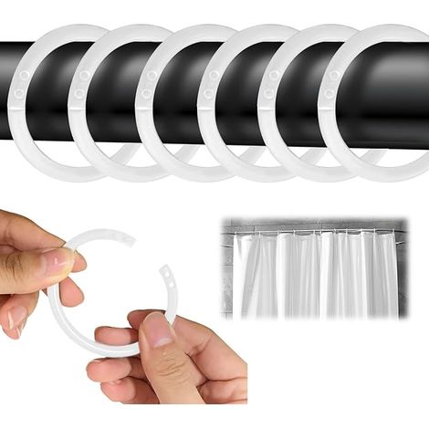 Lot de 24 anneaux de rideau de douche, en plastique, en forme de C, adaptés à la plupart des rideaux de douche, blancs (1/5)