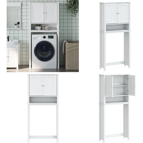 Waschmaschinenschrank BERG Weiß 76x27x164,5 cm Massivholz - Waschtischschrank - Badezimmermöbel - Holzschrank - Aufbewahrungsmöbel - Spiegelschrank - Home & Living (1/5)