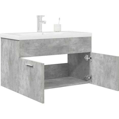 Waschbeckenunterschrank mit Einbaubecken Wasserhahn Betongrau