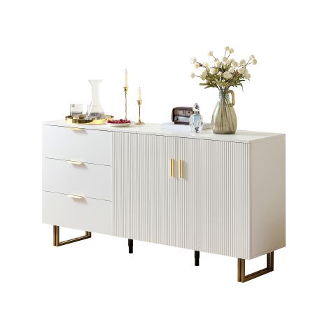 Credenza moderna con due ante e tre cassetti – Elegante mobile in MDF con lega di alluminio color oro e robuste gambe in acciaio, [VECCHIO CODICE ARTICOLO: GL3045W] (1/5)