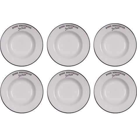 Assiettes en grès blanc Bonne dégustation (Lot de 6) Assiettes creuses - 23 cm