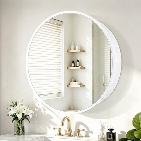 Armoire miroir ronde avec cadre en aluminium, miroir trempé, charnières à fermeture douce, boîtier en fer revêtu par pulvérisation, uniquement pour montage en saillie dans la salle de bain (1/5)