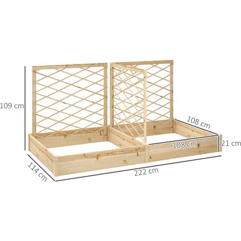 Jardinière avec 3 treillis modulable, bac à fleurs en bois pour balcon terrasse patio, 222x114x109 cm effet bois naturel (1/5)