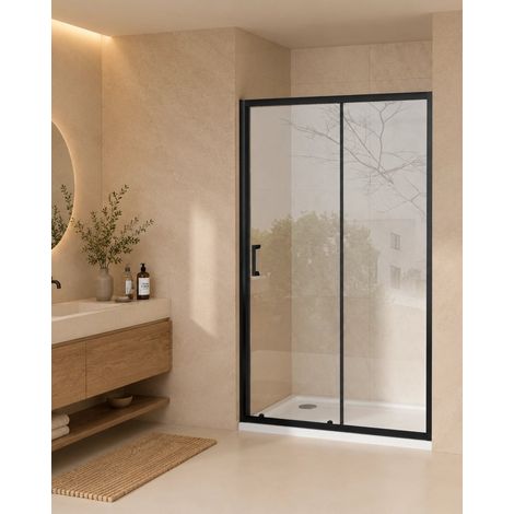 Nicchia doccia 120 cm Nuvola Slim scorrevole 6 mm trasparente nero H 190 (1/5)