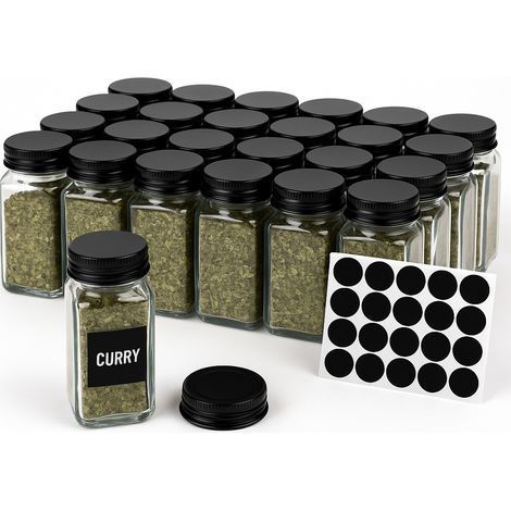 Set mit 24 schwarzen Gewürzgläsern