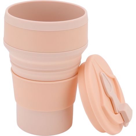 Gobelet pliable en silicone rose de 500 ml, portable et résistant à la chaleur, idéal pour boire de l'eau ou du thé lors de voyages d'affaires ou en extérieur. (1/5)