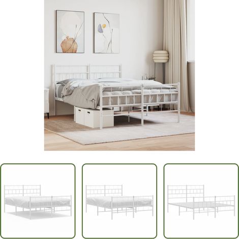 vidaXL Lit avec tête et pied - Cadre de lit métal sans matelas et pied de lit blanc 140x190 cm (1/5)