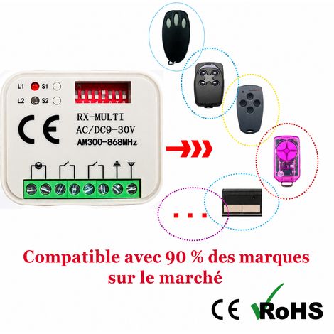 Récepteur radio multifréquence 433 315 390 MHz télécommande code tournant 9-30V AC/DC mural 4,3 × 5 × 3 cm – Livraison gratuite (1/4)