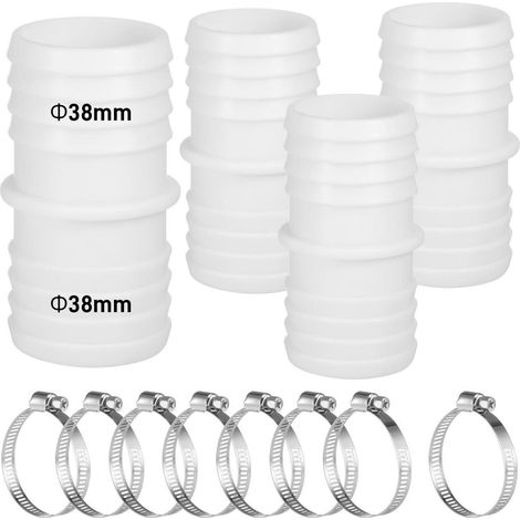 Connecteur de tuyau de piscine 38mm avec colliers de serrage, 4 pièces